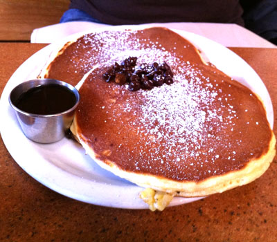 Chocolate chip and banana pancakes at Gravy restaurant in Portland, OR