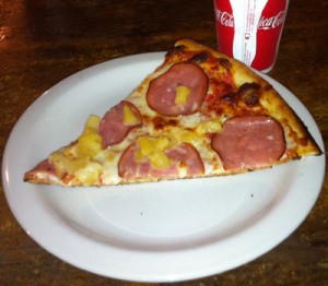 The Aloha/Hawaiian Ham and Pineapple Pizza at Mississippi Pizza Pub in Portland, OR