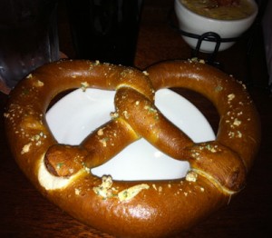 Rock Bottom Brewery's Ball Park Pretzels with Spicy Spinach Cheese Dip